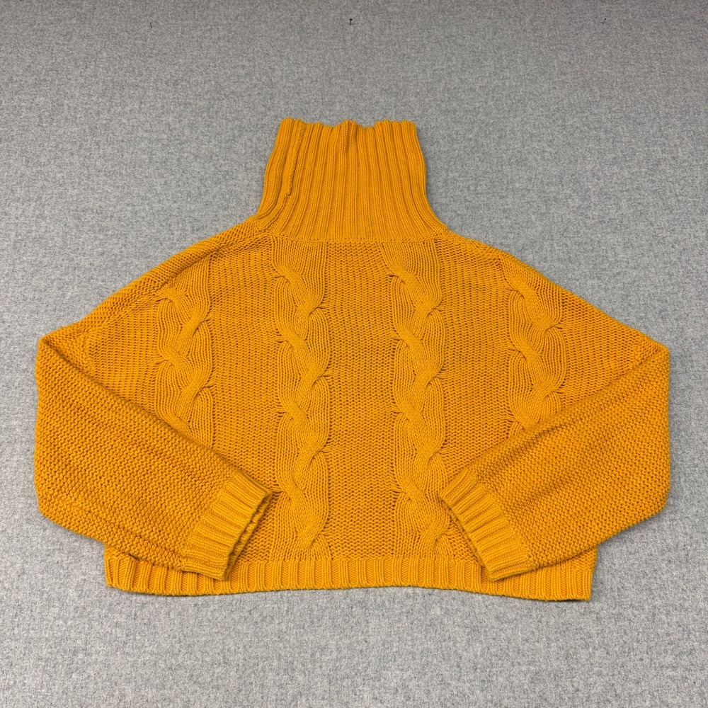 Unbranded Cable Knit Turtleneck Sweater Large Mustard Yellow Chunky Cropped Cozy